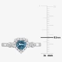 Womens Diamond Accent Genuine Blue Topaz Sterling Silver Heart Cocktail Ring