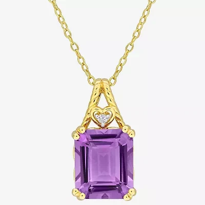 Womens Genuine Purple Amethyst 18K Gold Over Silver 18 Inch Pendant Necklace