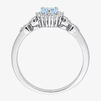 Womens Diamond Accent Genuine Blue Topaz Sterling Silver Heart Cocktail Ring