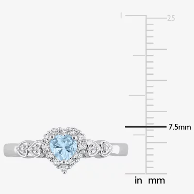 Womens Diamond Accent Genuine Blue Topaz Sterling Silver Heart Cocktail Ring