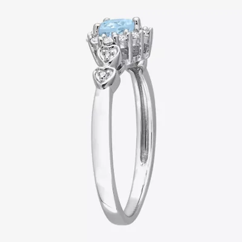 Womens Diamond Accent Genuine Blue Topaz Sterling Silver Heart Cocktail Ring