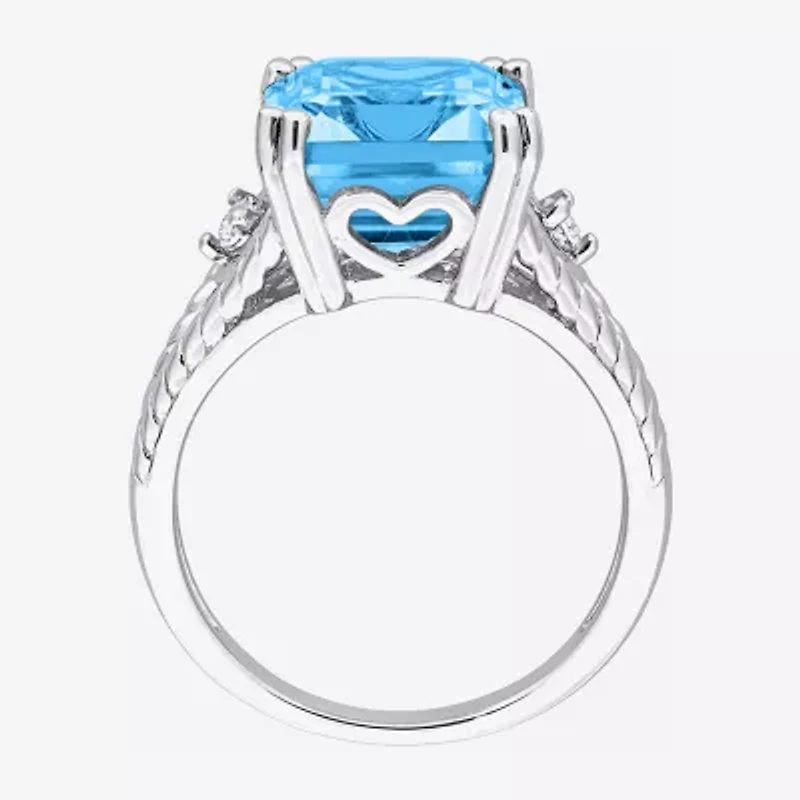 Womens Genuine Blue Topaz Sterling Silver Cocktail Ring