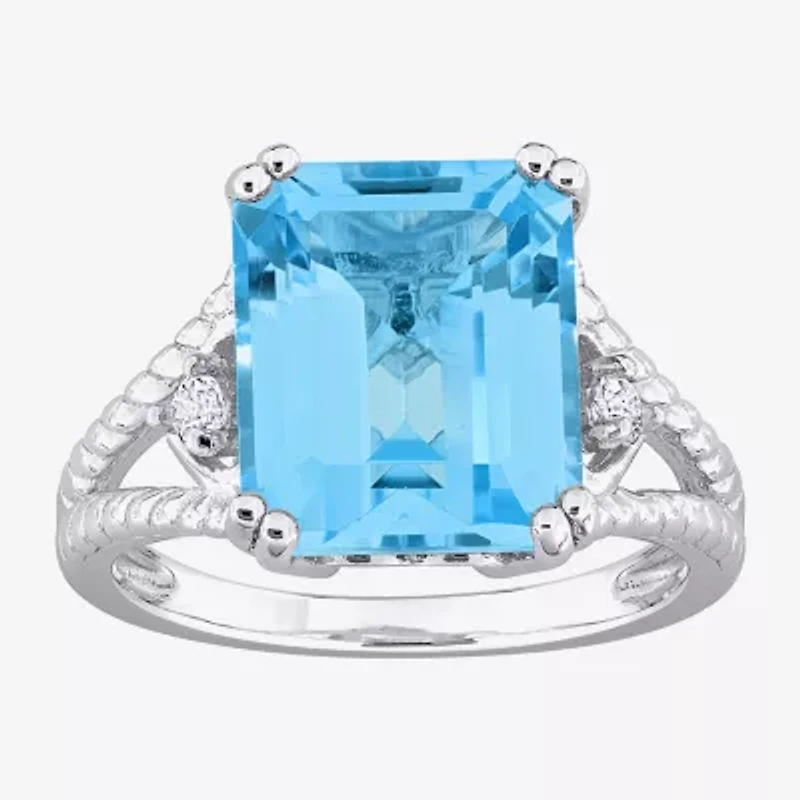 Womens Genuine Blue Topaz Sterling Silver Cocktail Ring