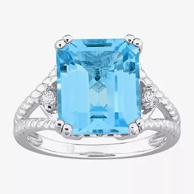 Womens Genuine Blue Topaz Sterling Silver Cocktail Ring