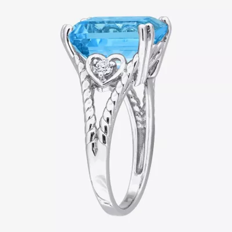 Womens Genuine Blue Topaz Sterling Silver Cocktail Ring