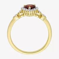 Womens Diamond Accent Genuine Red Garnet 18K Gold Over Silver Heart Cocktail Ring