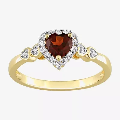 Womens Diamond Accent Genuine Red Garnet 18K Gold Over Silver Heart Cocktail Ring