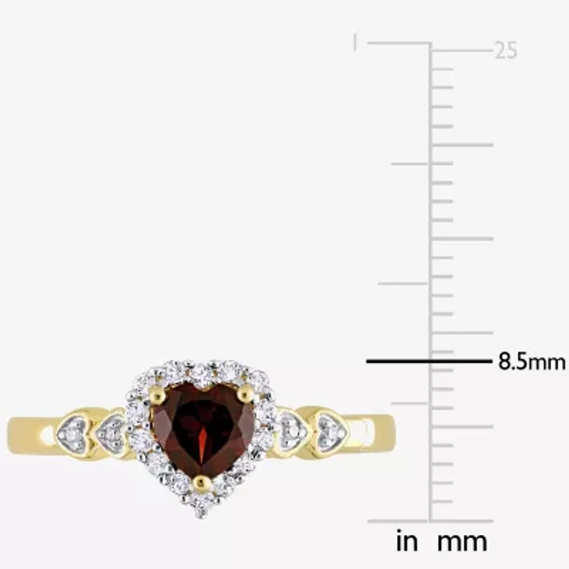 Womens Diamond Accent Genuine Red Garnet 18K Gold Over Silver Heart Cocktail Ring