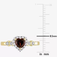 Womens Diamond Accent Genuine Red Garnet 18K Gold Over Silver Heart Cocktail Ring