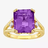 Womens Genuine Purple Amethyst 18K Gold Over Silver Cocktail Ring