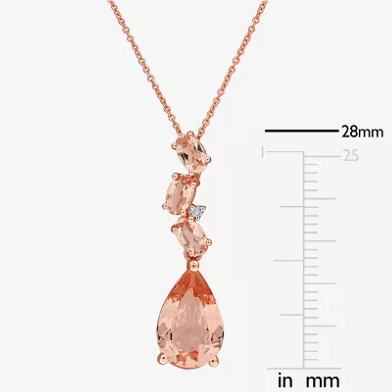 Womens Diamond Accent Genuine Pink Morganite 10K Rose Gold Pear 17 Inch Pendant Necklace