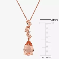Womens Diamond Accent Genuine Pink Morganite 10K Rose Gold Pear 17 Inch Pendant Necklace