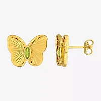 Genuine Green Peridot 18K Gold Over Silver 12mm Butterfly Stud Earrings