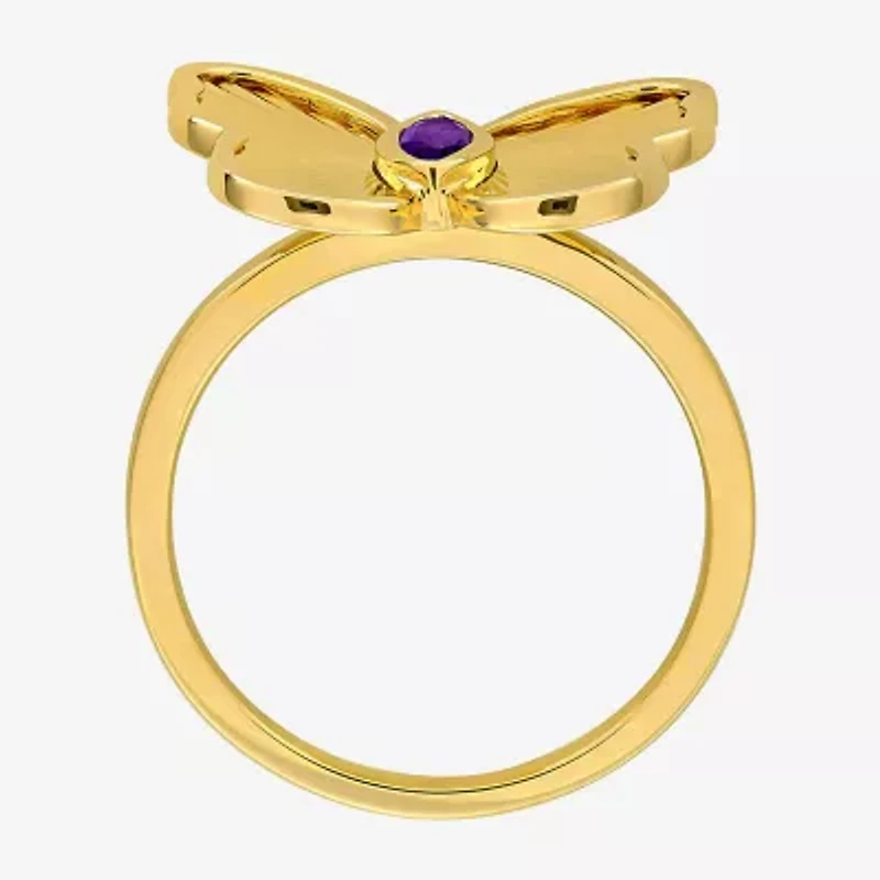 Womens Genuine Purple Amethyst 10K Gold Butterfly Cocktail Ring