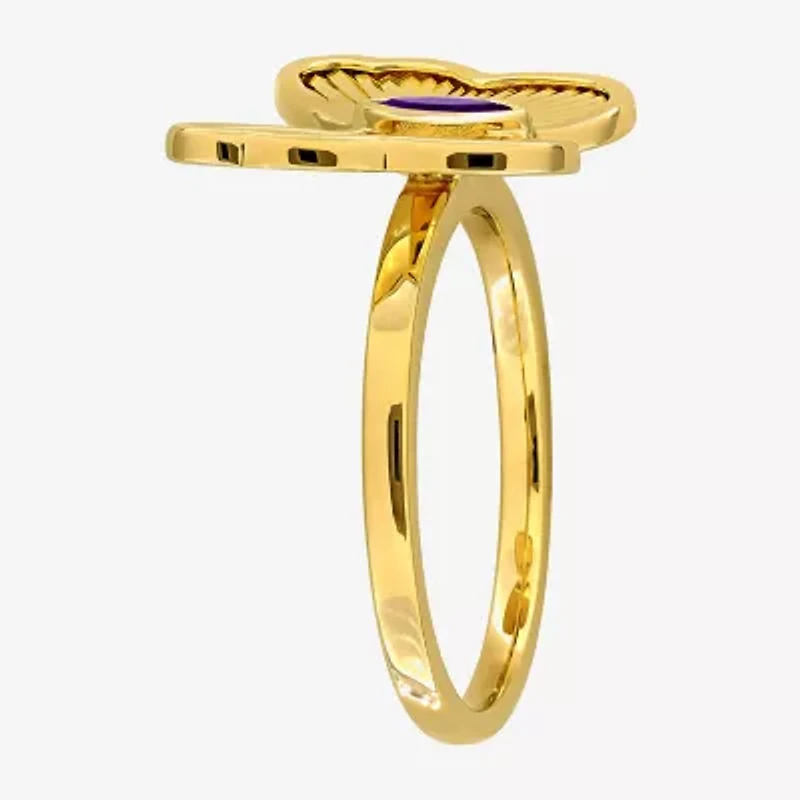Womens Genuine Purple Amethyst 10K Gold Butterfly Cocktail Ring