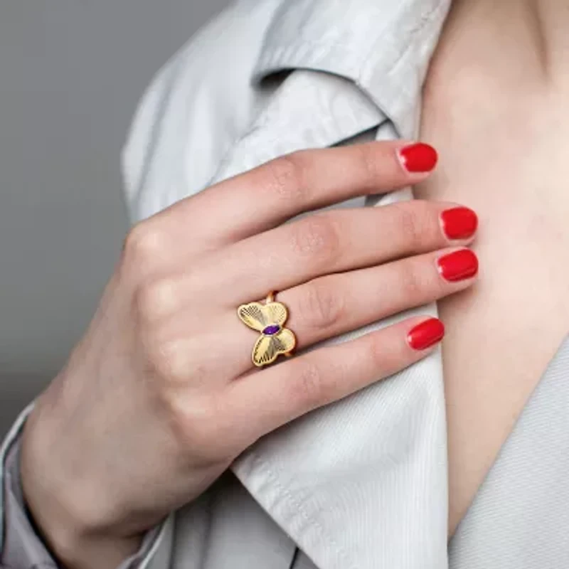 Womens Genuine Purple Amethyst 10K Gold Butterfly Cocktail Ring