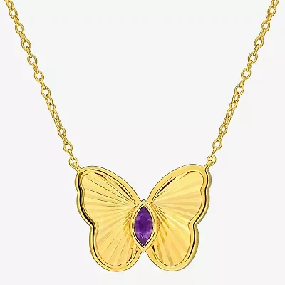 Womens Genuine Purple Amethyst 18K Gold Over Silver Butterfly 17 Inch Pendant Necklace