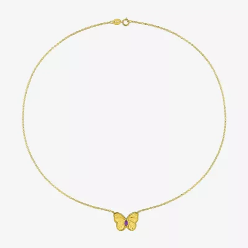 Womens Genuine Purple Amethyst 18K Gold Over Silver Butterfly 17 Inch Pendant Necklace