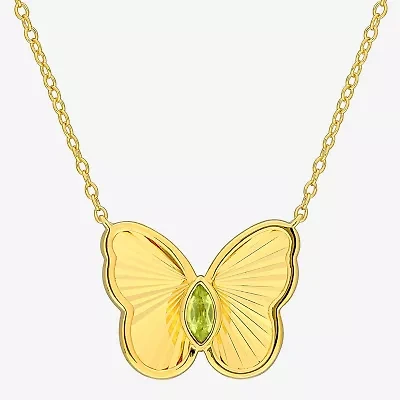 Womens Genuine Green Peridot 18K Gold Over Silver Butterfly 17 Inch Pendant Necklace
