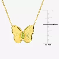 Womens Genuine Green Peridot 18K Gold Over Silver Butterfly 17 Inch Pendant Necklace