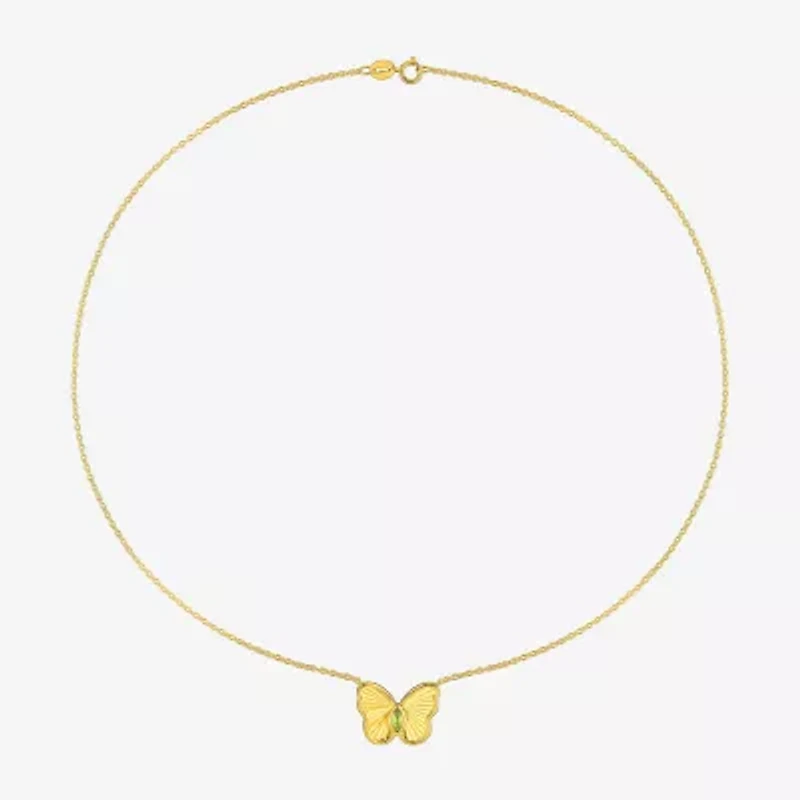 Womens Genuine Green Peridot 18K Gold Over Silver Butterfly 17 Inch Pendant Necklace