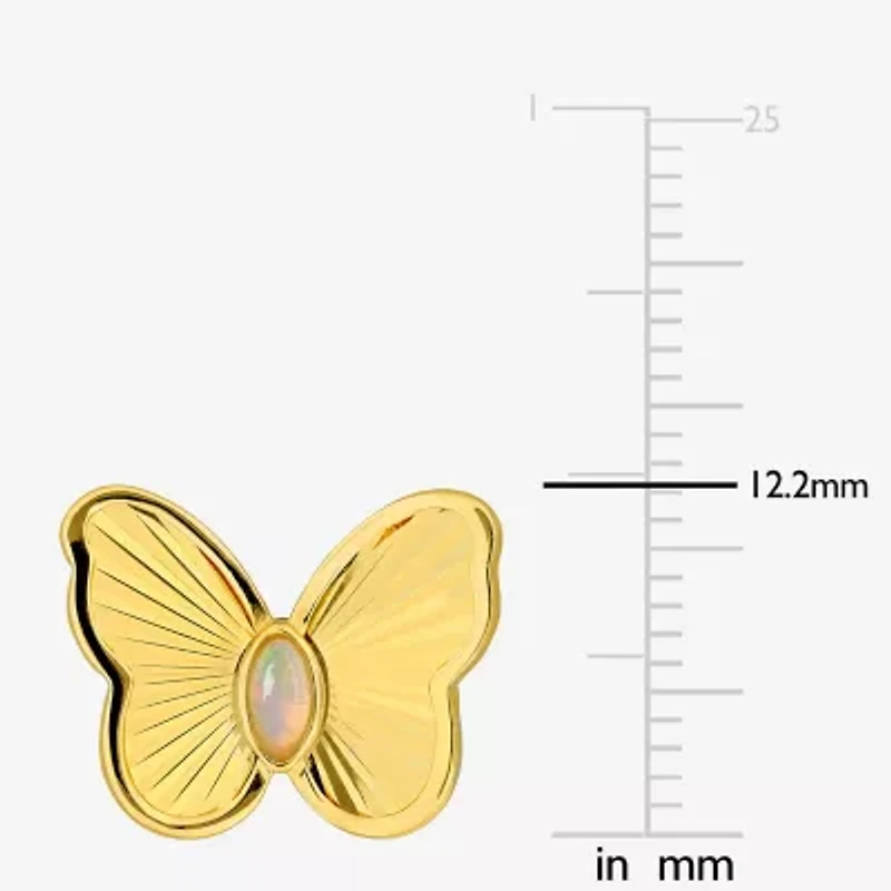 Genuine White Opal 18K Gold Over Silver 12mm Butterfly Stud Earrings