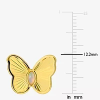 Genuine White Opal 18K Gold Over Silver 12mm Butterfly Stud Earrings