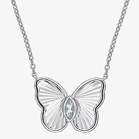 Womens Genuine Blue Aquamarine Sterling Silver Butterfly 17 Inch Pendant Necklace