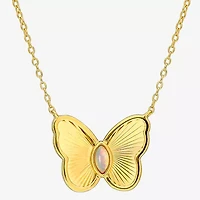 Womens Genuine White Opal 18K Gold Over Silver Butterfly 17 Inch Pendant Necklace