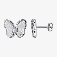 Genuine Blue Aquamarine Sterling Silver 12mm Butterfly Stud Earrings
