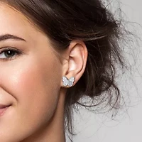 Genuine Blue Aquamarine Sterling Silver 12mm Butterfly Stud Earrings