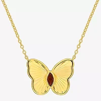 Womens Genuine Red Garnet 18K Gold Over Silver Butterfly 17 Inch Pendant Necklace