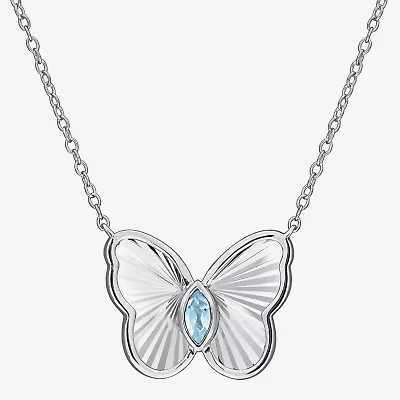 Womens Genuine Blue Topaz Sterling Silver Butterfly 17 Inch Pendant Necklace
