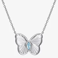 Womens Genuine Blue Topaz Sterling Silver Butterfly 17 Inch Pendant Necklace