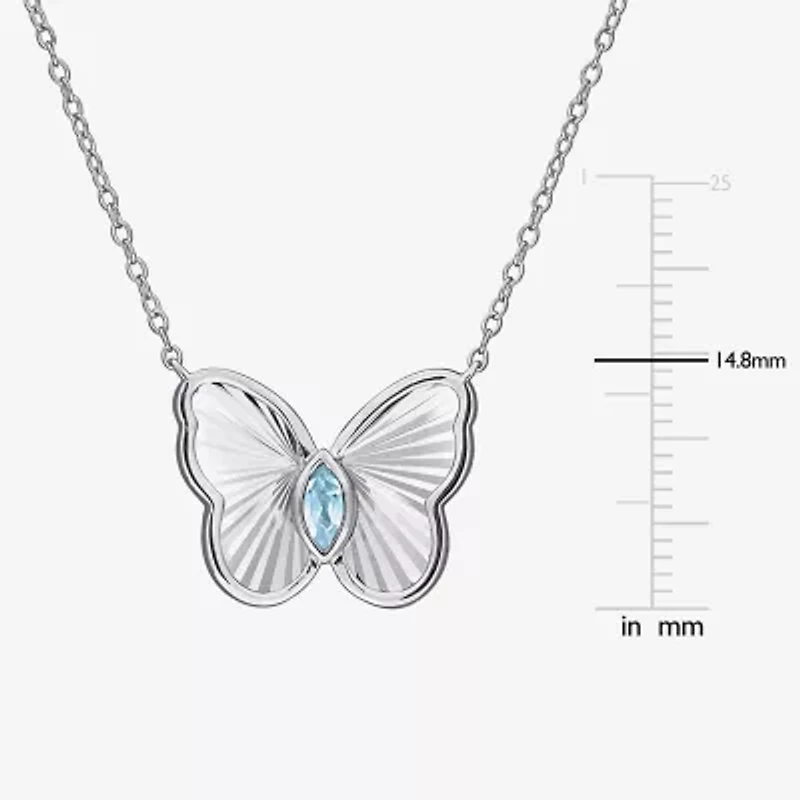 Womens Genuine Blue Topaz Sterling Silver Butterfly 17 Inch Pendant Necklace