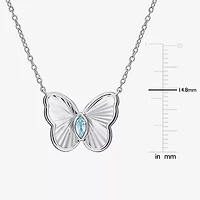 Womens Genuine Blue Topaz Sterling Silver Butterfly 17 Inch Pendant Necklace