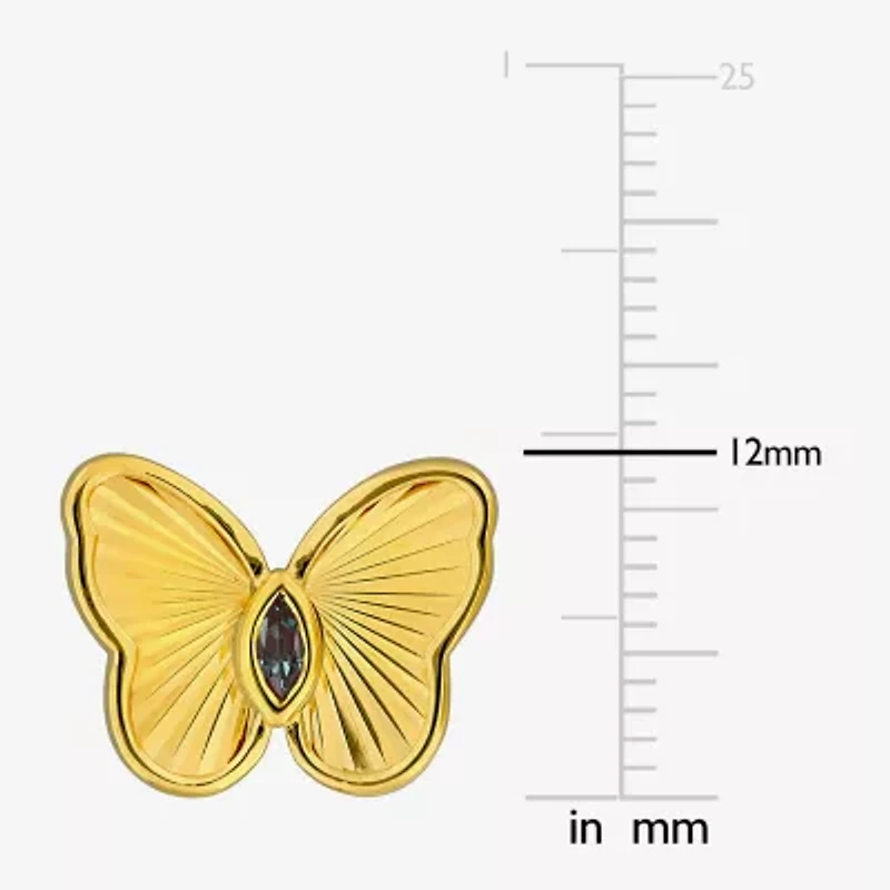 Lab Created Purple Alexandrite 18K Gold Over Silver 12mm Butterfly Stud Earrings