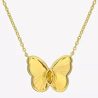 Womens Genuine Yellow Citrine 18K Gold Over Silver Butterfly 17 Inch Pendant Necklace