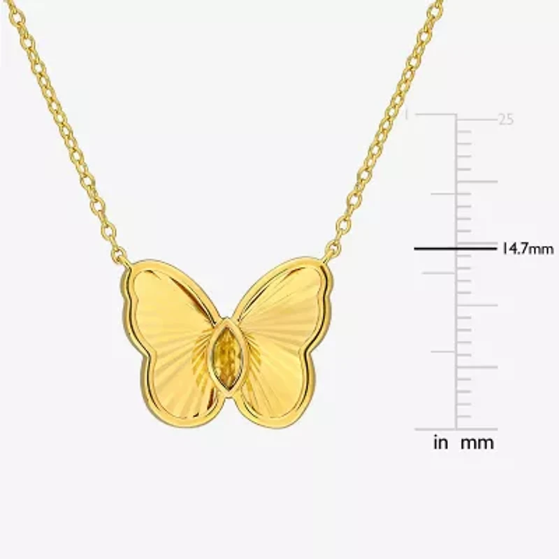 Womens Genuine Yellow Citrine 18K Gold Over Silver Butterfly 17 Inch Pendant Necklace