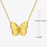 Womens Genuine Yellow Citrine 18K Gold Over Silver Butterfly 17 Inch Pendant Necklace