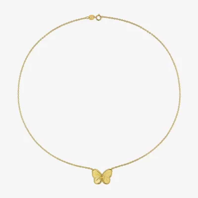 Womens Genuine Yellow Citrine 18K Gold Over Silver Butterfly 17 Inch Pendant Necklace