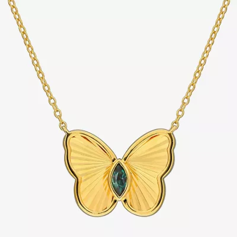 Womens Lab Created Purple Alexandrite 18K Gold Over Silver Butterfly 17 Inch Pendant Necklace