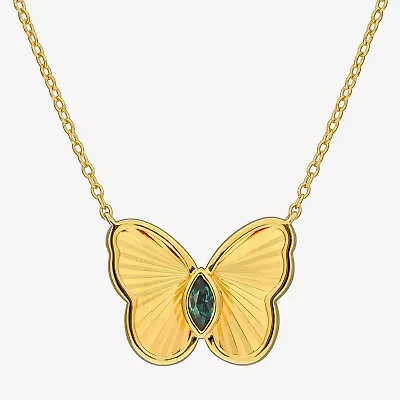 Womens Lab Created Purple Alexandrite 18K Gold Over Silver Butterfly 17 Inch Pendant Necklace