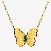 Womens Lab Created Purple Alexandrite 18K Gold Over Silver Butterfly 17 Inch Pendant Necklace