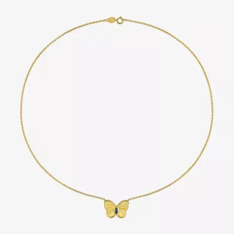 Womens Lab Created Purple Alexandrite 18K Gold Over Silver Butterfly 17 Inch Pendant Necklace