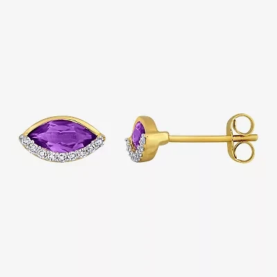1/10 CT. T.W. Genuine Purple Amethyst 14K Gold 5.5mm Marquise Stud Earrings