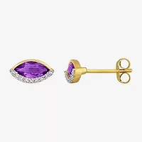 1/10 CT. T.W. Genuine Purple Amethyst 14K Gold 5.5mm Marquise Stud Earrings