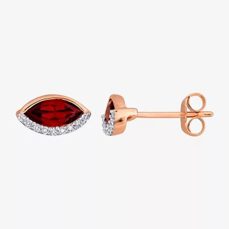 1/10 CT. T.W. Genuine Red Garnet 14K Rose Gold 5.5mm Marquise Stud Earrings