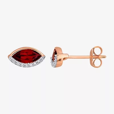 1/10 CT. T.W. Genuine Red Garnet 14K Rose Gold 5.5mm Marquise Stud Earrings