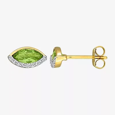 1/10 CT. T.W. Genuine Green Peridot 14K Gold 5.5mm Marquise Stud Earrings